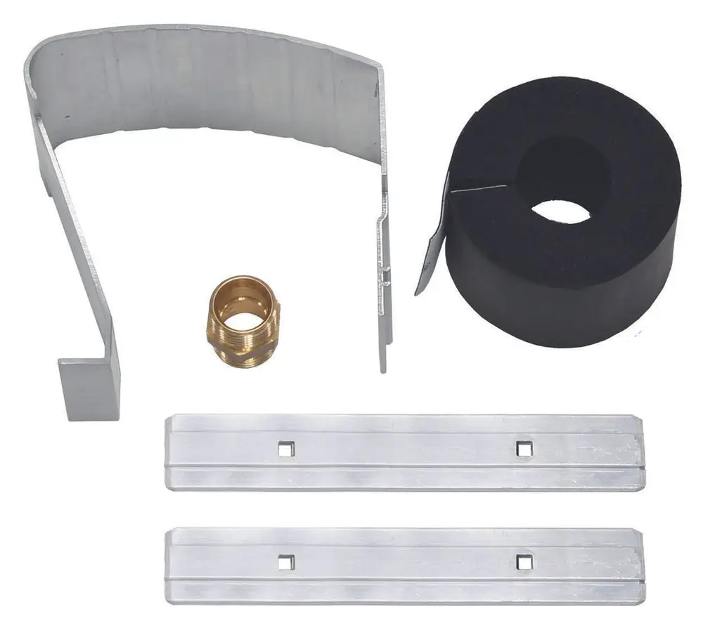 Montageset mit verschiedenen Metall- und Kunststoffteilen zur Installation, geeignet für die Verwendung mit Vaillant Röhrenkollektoren.